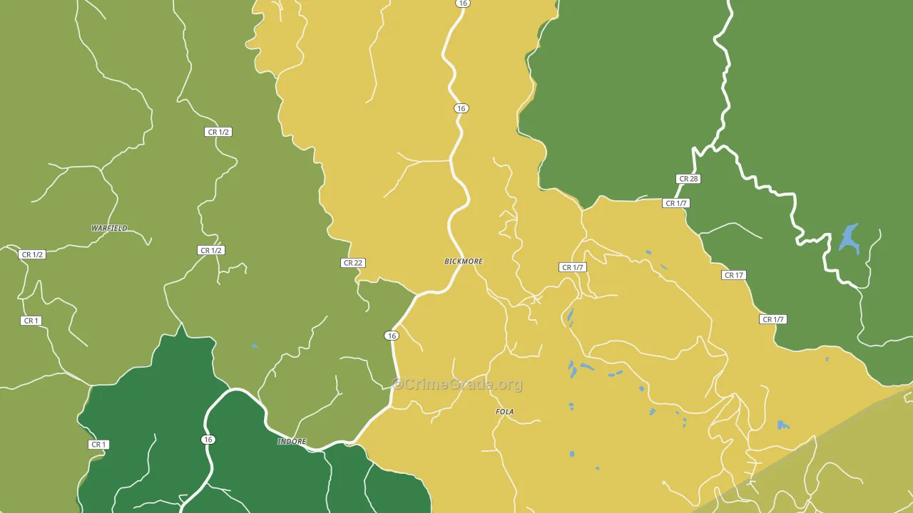Bickmore, WV Map of Vehicle Theft Rates