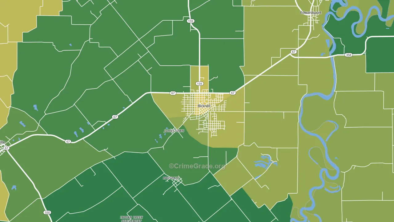 Bicknell, IN Map of Vehicle Theft Rates