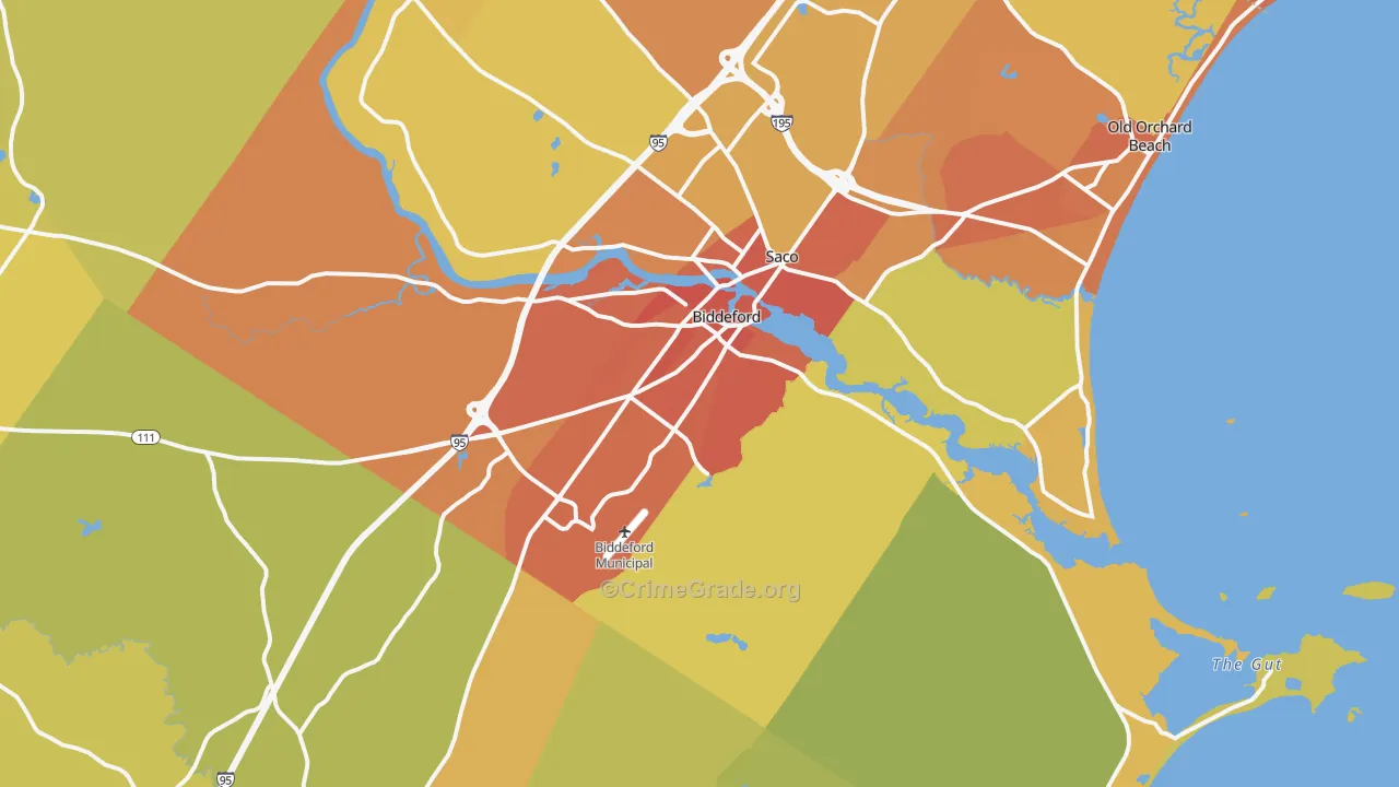 Biddeford, ME Map of Vehicle Theft Rates