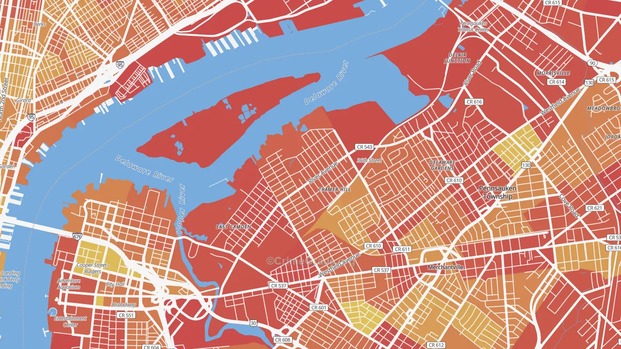 Biedeman, Camden, NJ Map of Vehicle Theft Rates