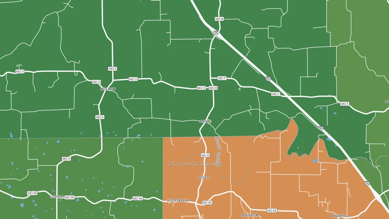 Biehle, MO Map of Vehicle Theft Rates