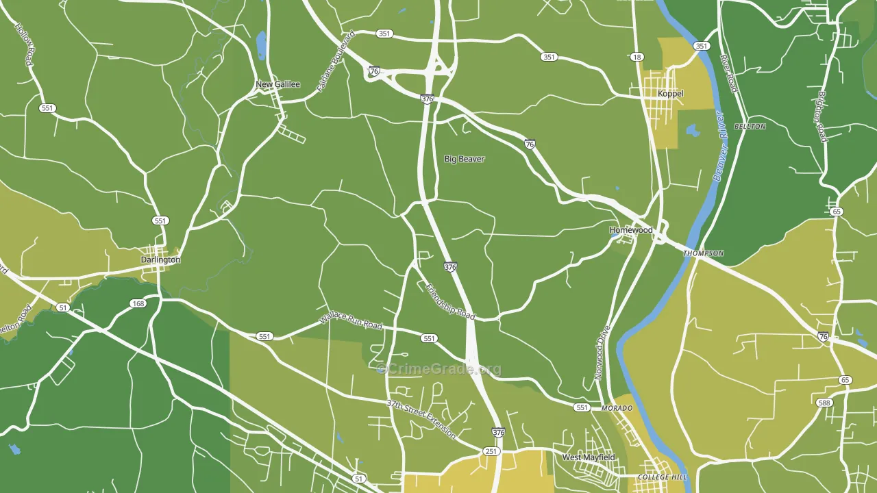 Big Beaver, PA Map of Vehicle Theft Rates