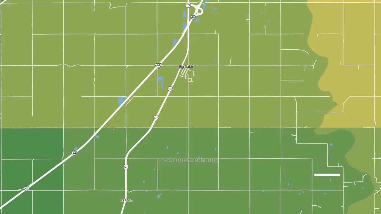 Big Cabin, OK Map of Vehicle Theft Rates