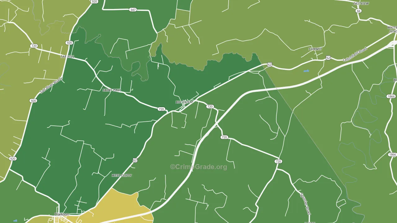Big Clifty, KY Map of Vehicle Theft Rates
