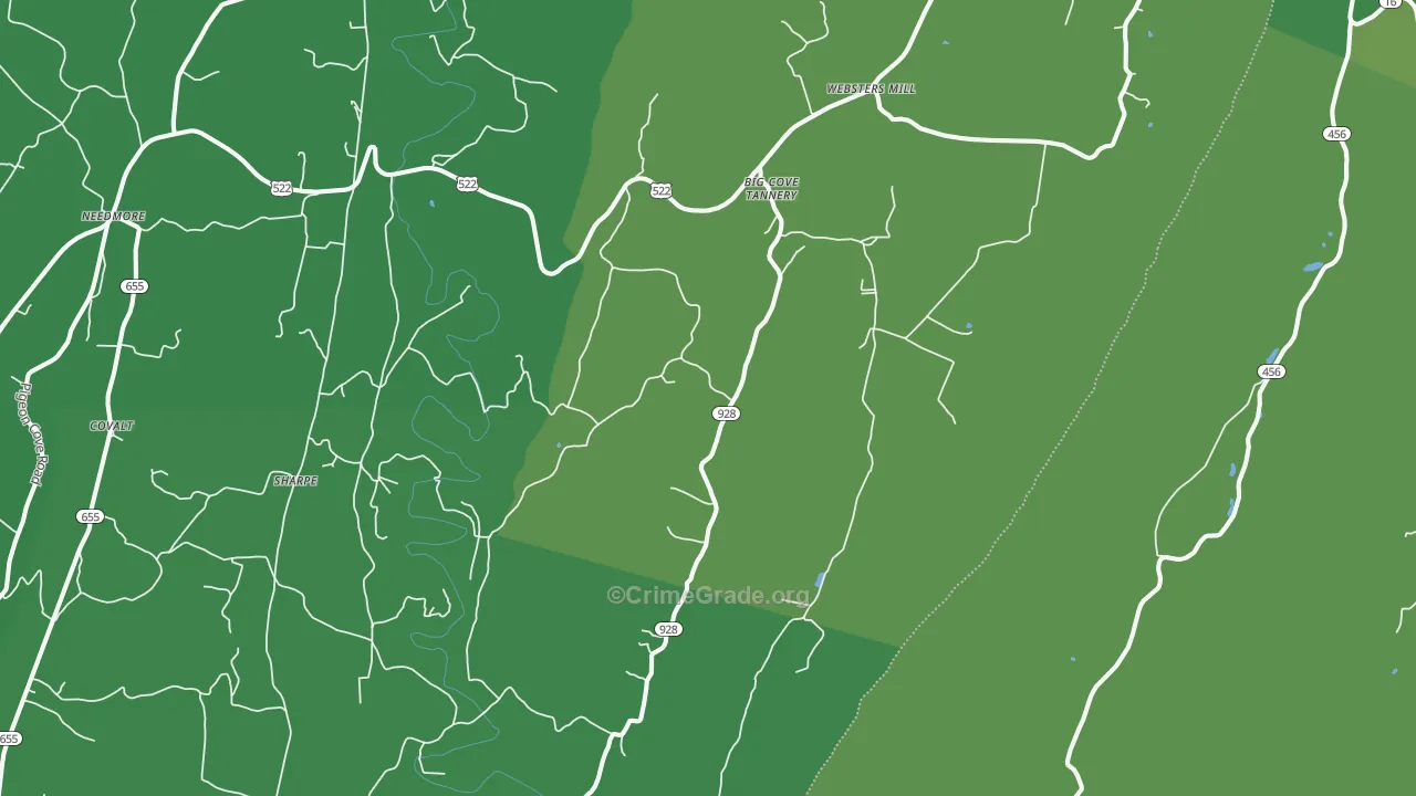 Big Cove Tannery, PA Map of Vehicle Theft Rates