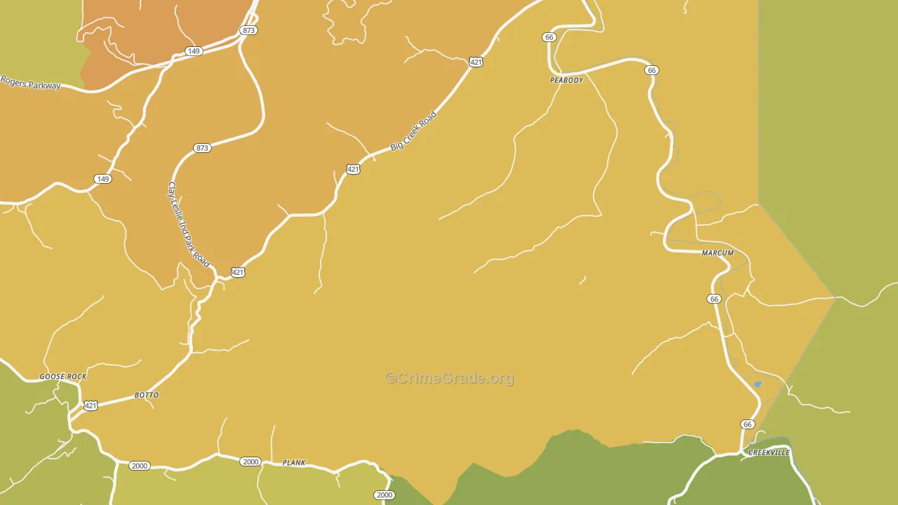 Big Creek, KY Map of Vehicle Theft Rates