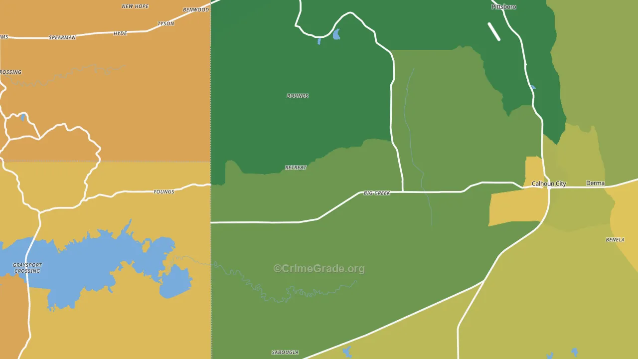 Big Creek, MS Map of Vehicle Theft Rates