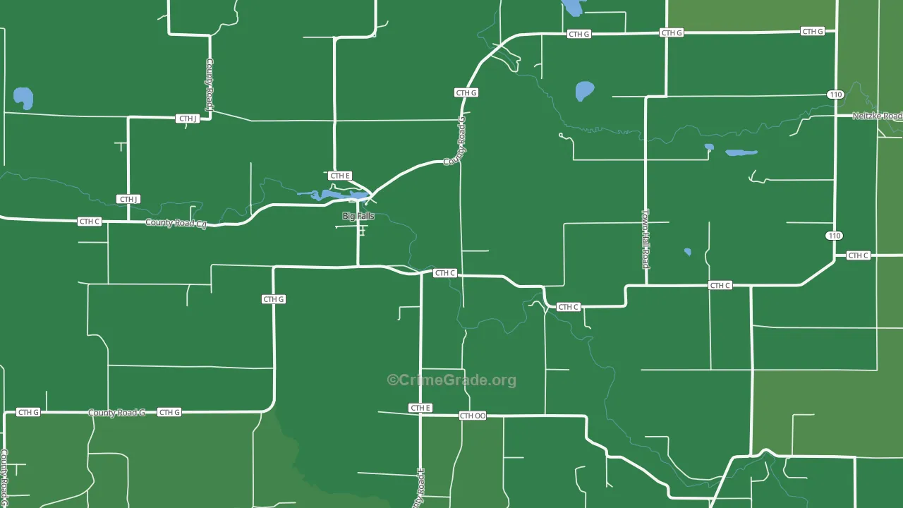 Big Falls, WI Map of Vehicle Theft Rates