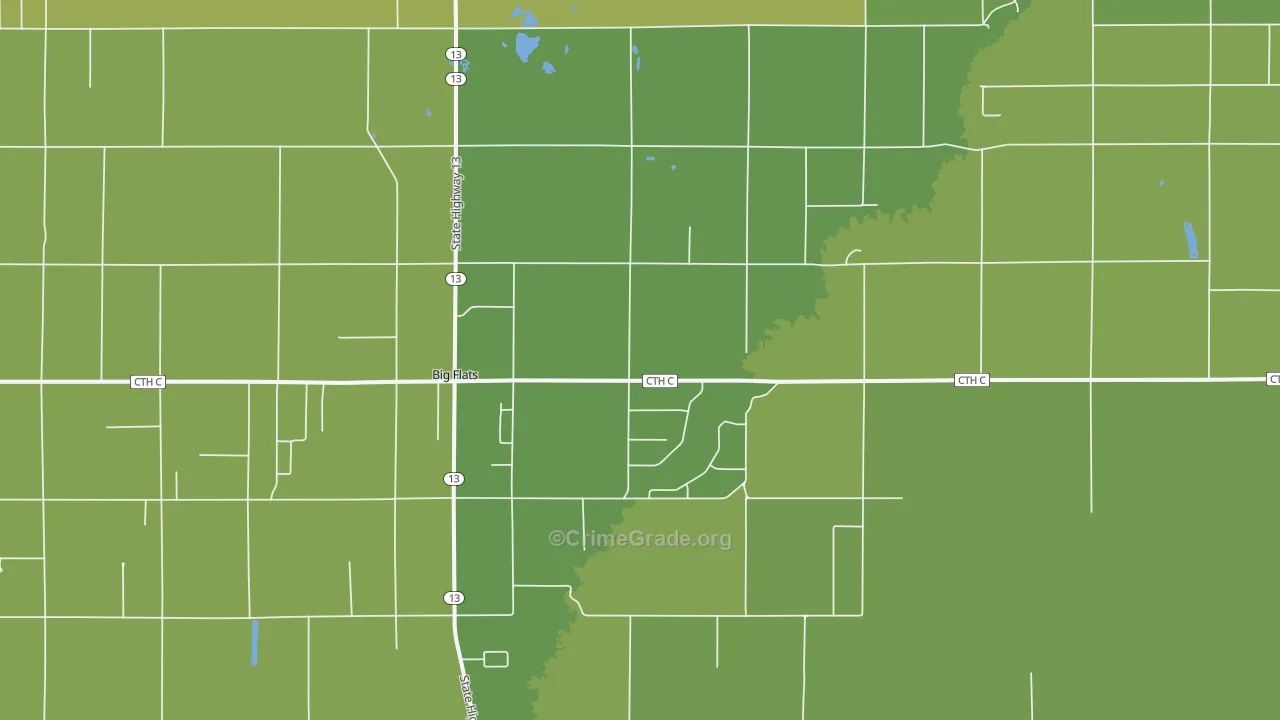 Big Flats, WI Map of Vehicle Theft Rates