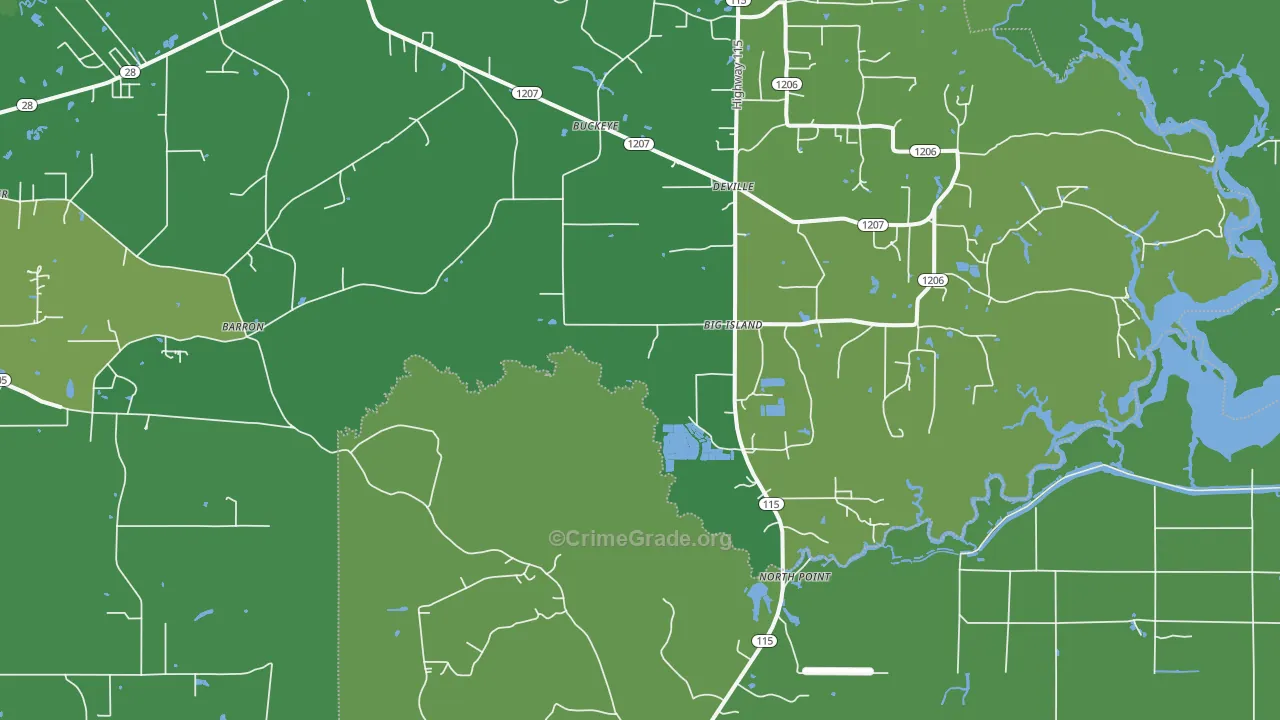 Big Island, LA Map of Vehicle Theft Rates