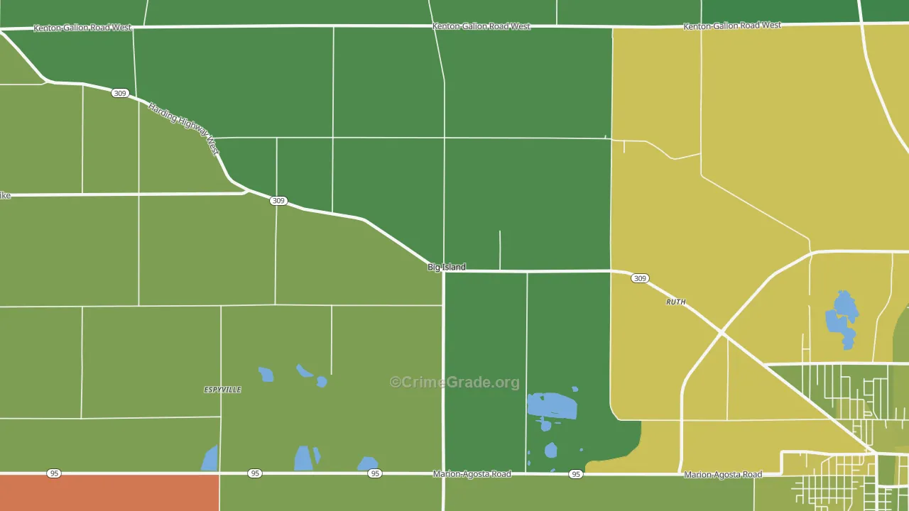 Big Island, OH Map of Vehicle Theft Rates