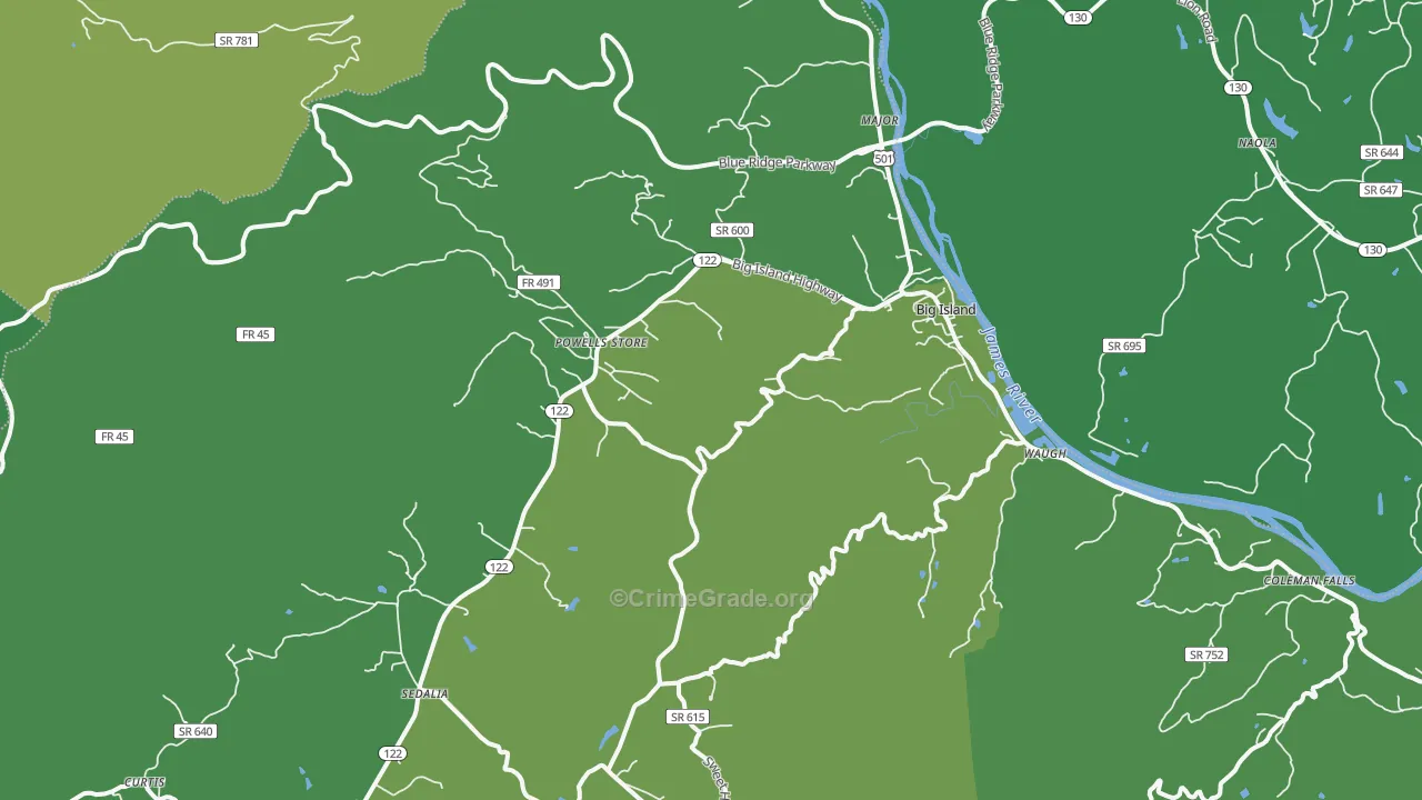 Big Island, VA Map of Vehicle Theft Rates