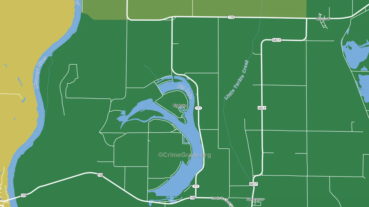 Big Lake, MO Map of Vehicle Theft Rates