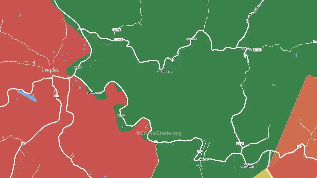 Big Moses, WV Map of Vehicle Theft Rates