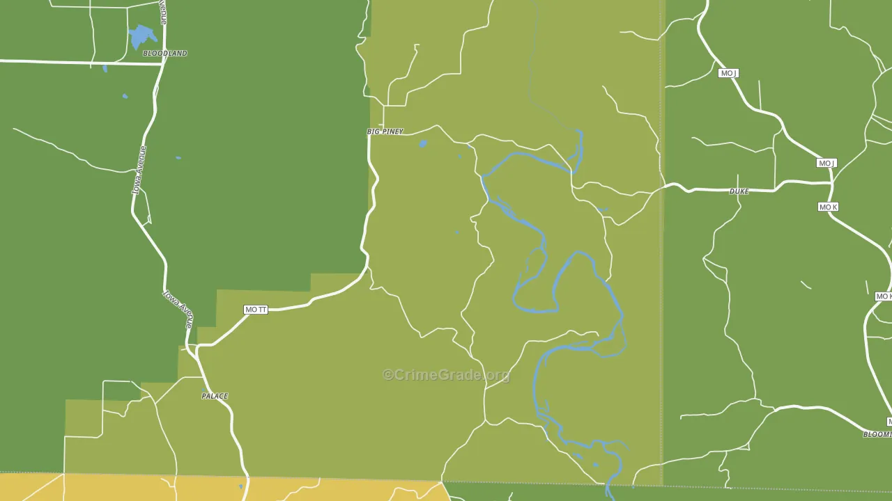 Big Piney, MO Map of Vehicle Theft Rates