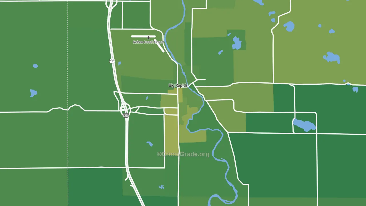 Big Rapids, MI Map of Vehicle Theft Rates