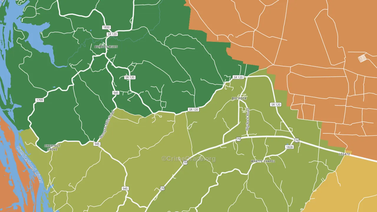 Big Rock, TN Map of Vehicle Theft Rates