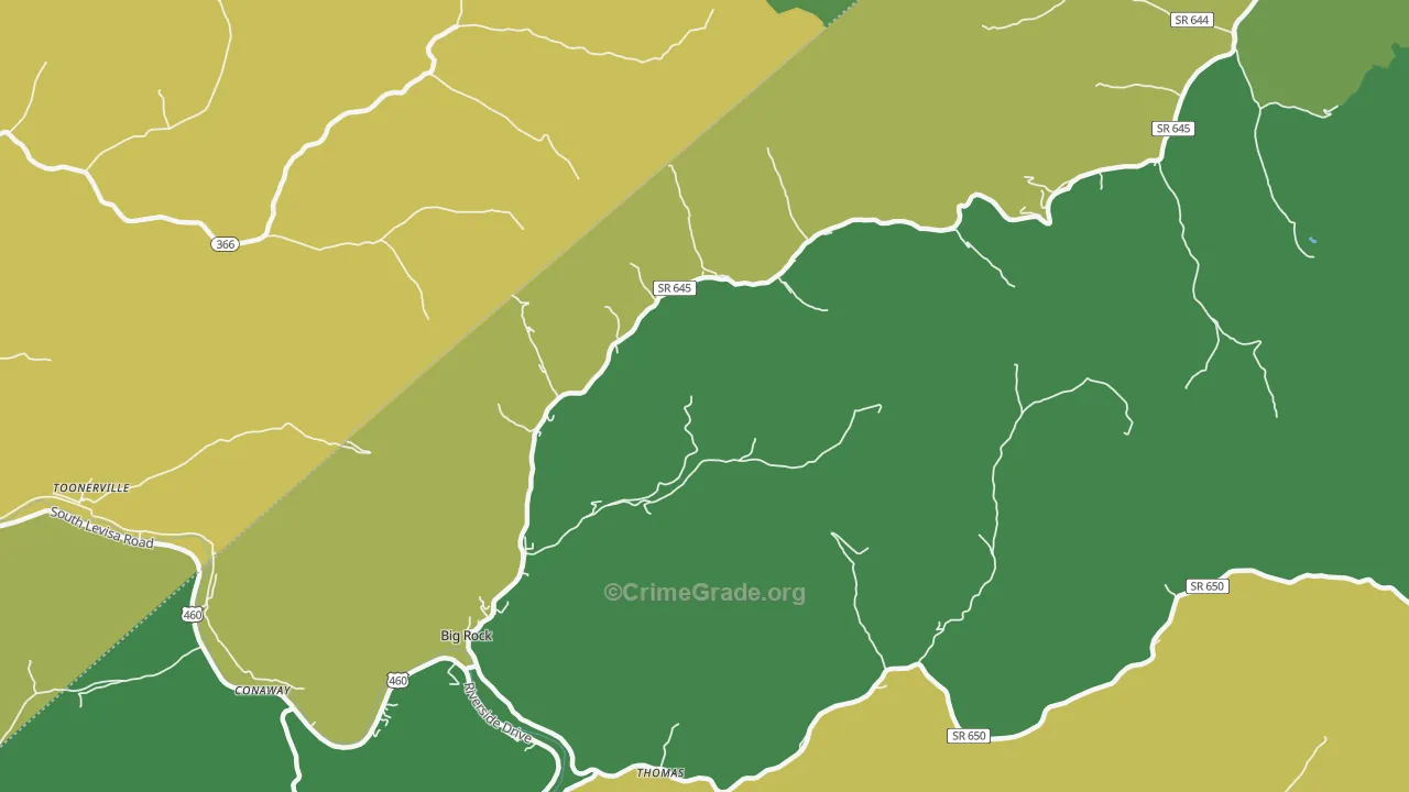 Big Rock, VA Map of Vehicle Theft Rates