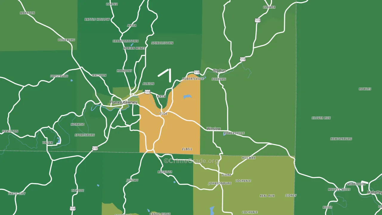 Big Run, PA Map of Vehicle Theft Rates