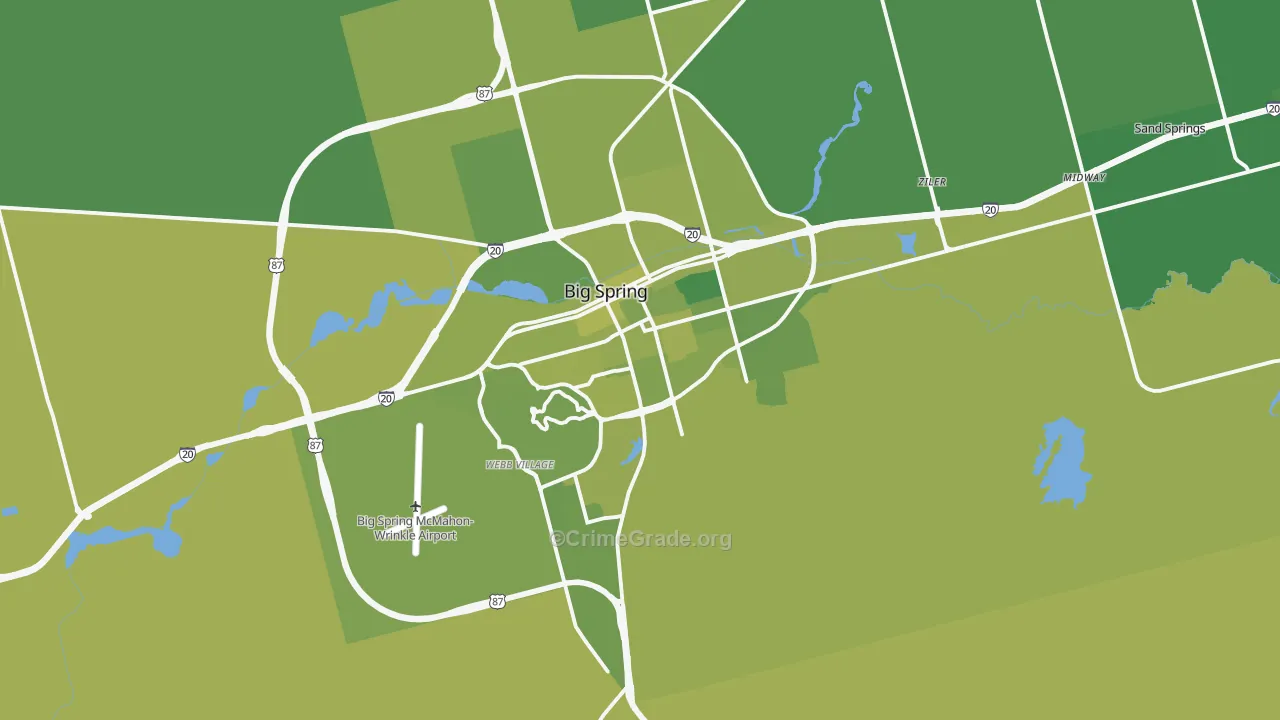 Big Spring, TX Map of Vehicle Theft Rates