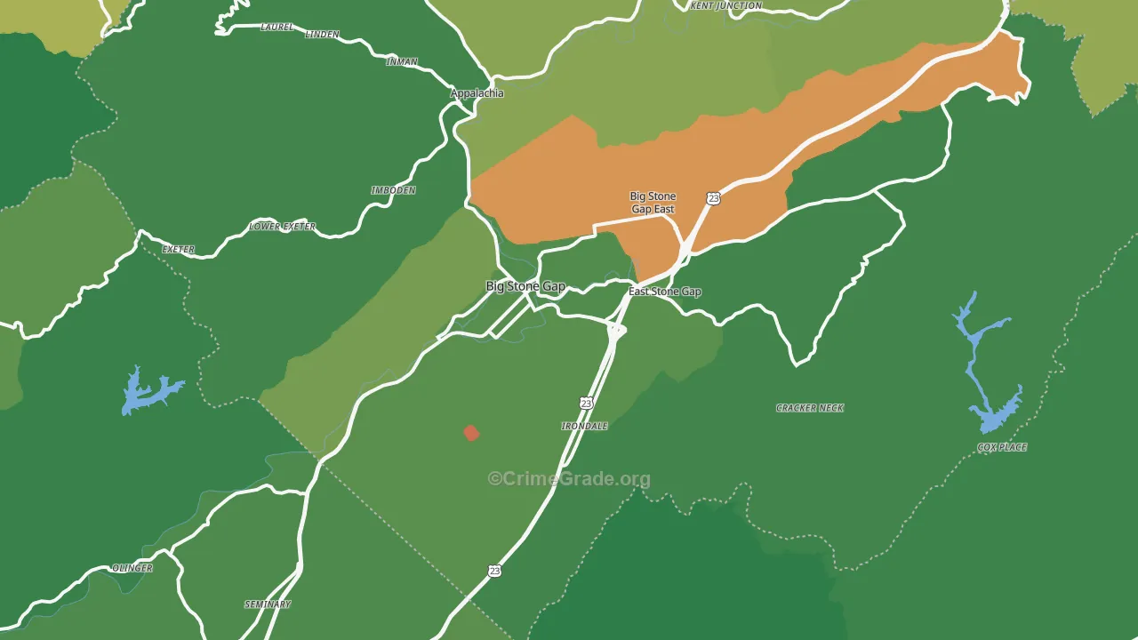 Big Stone Gap, VA Map of Vehicle Theft Rates