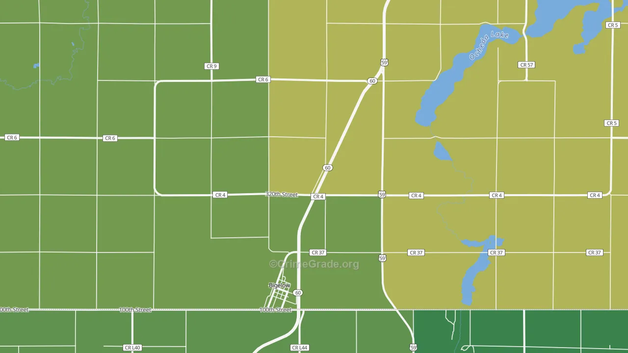 Bigelow, MN Map of Vehicle Theft Rates