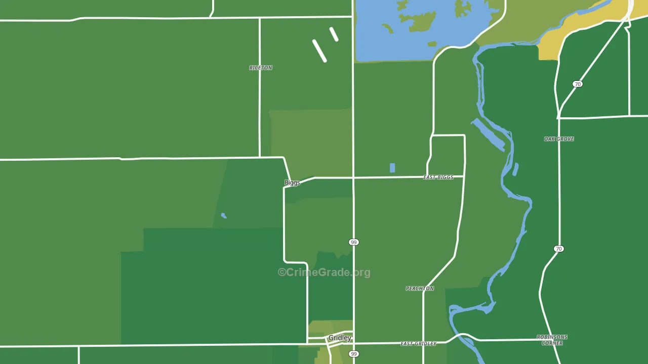 Biggs, CA Map of Vehicle Theft Rates