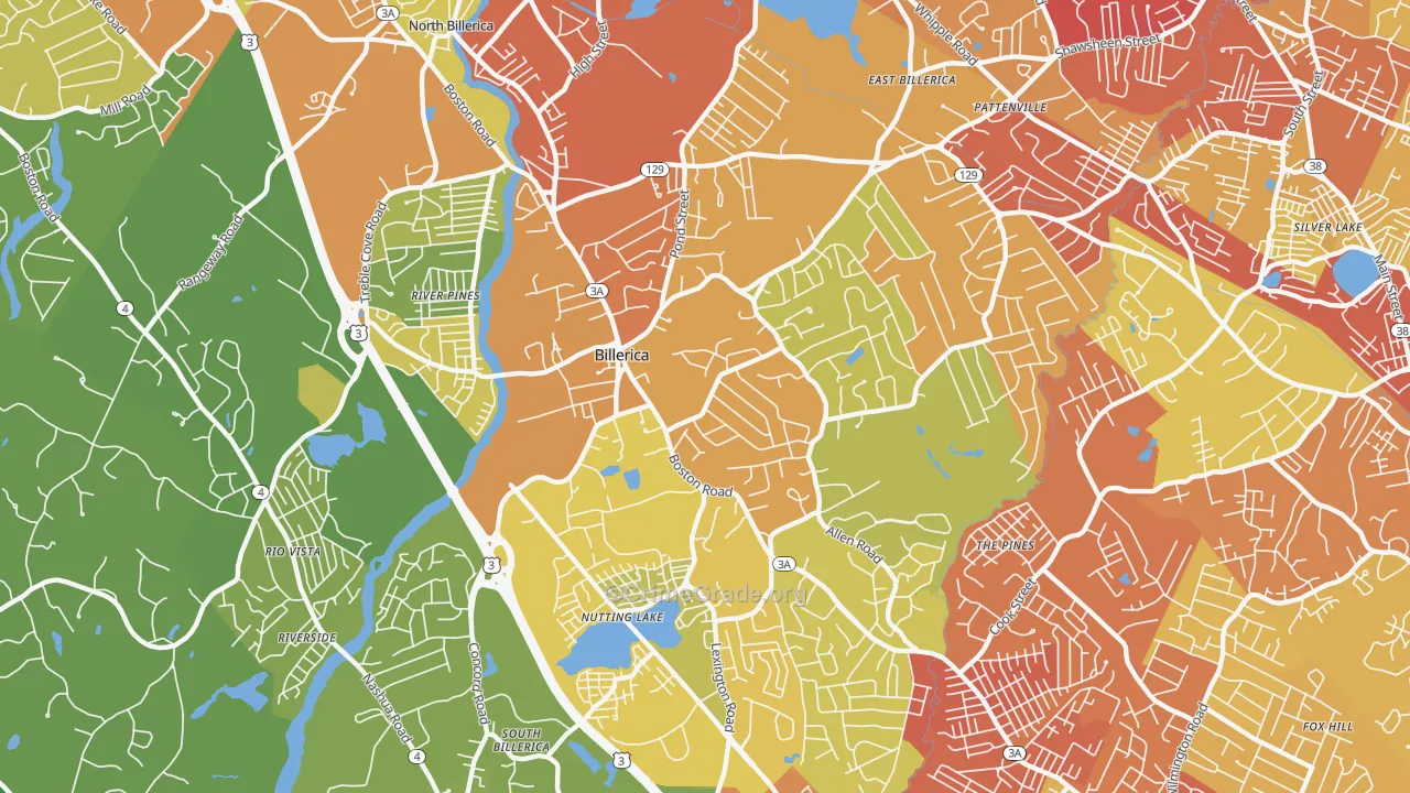 Billerica, MA Map of Vehicle Theft Rates