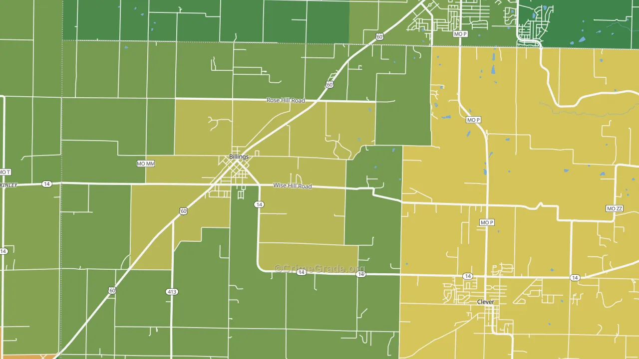 Billings, MO Map of Vehicle Theft Rates
