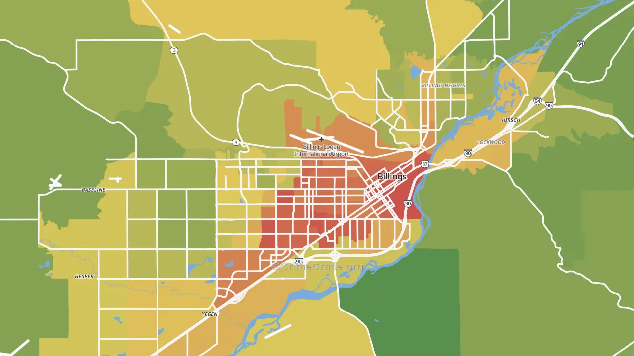 Billings, MT Map of Vehicle Theft Rates
