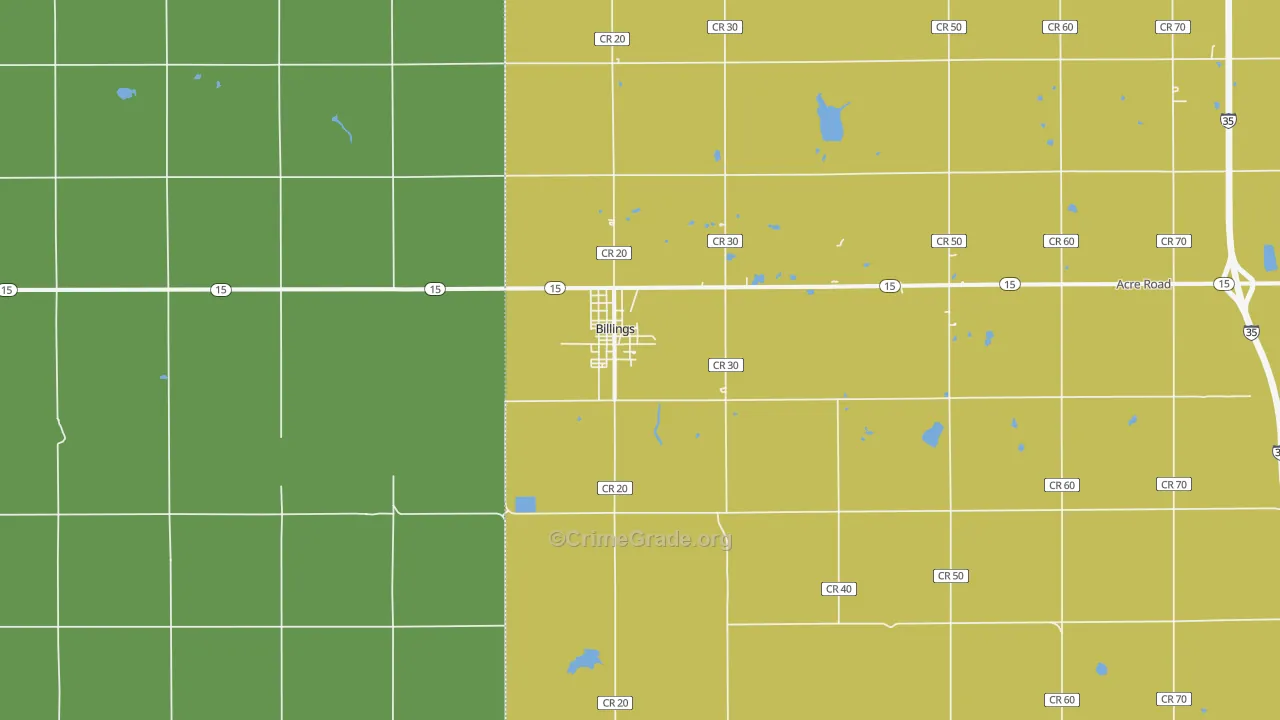 Billings, OK Map of Vehicle Theft Rates