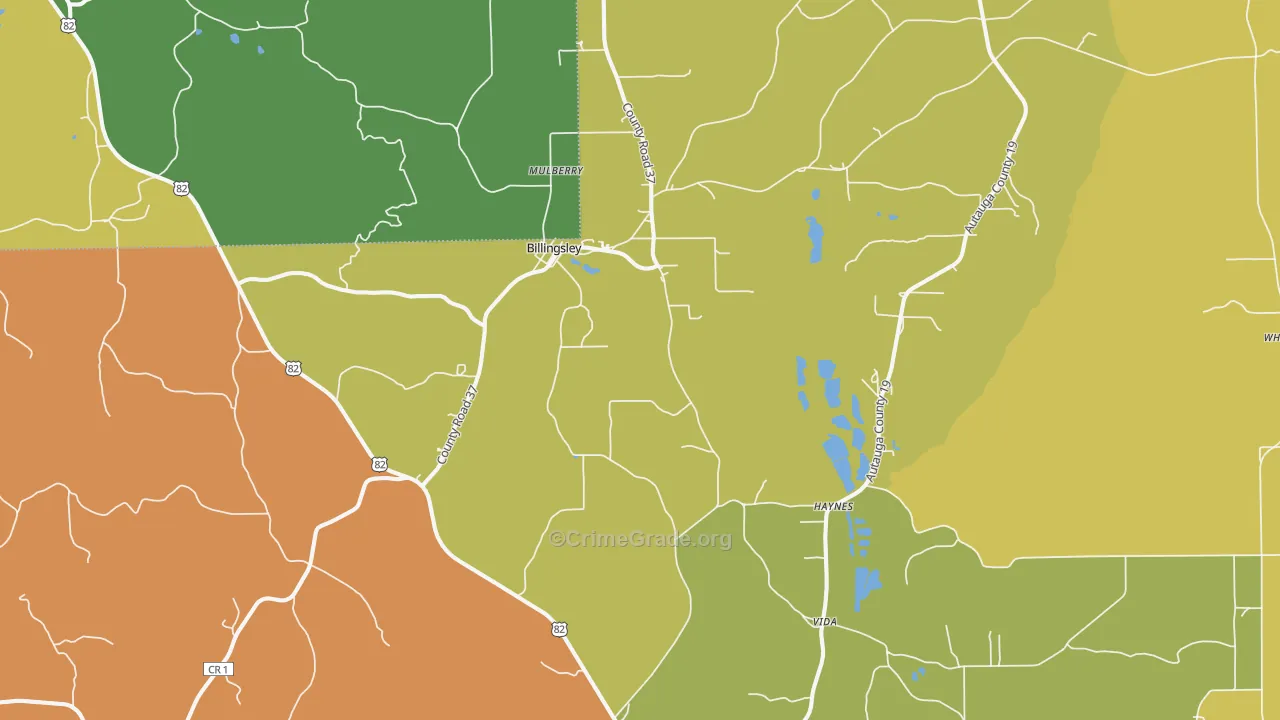 Billingsley, AL Map of Vehicle Theft Rates