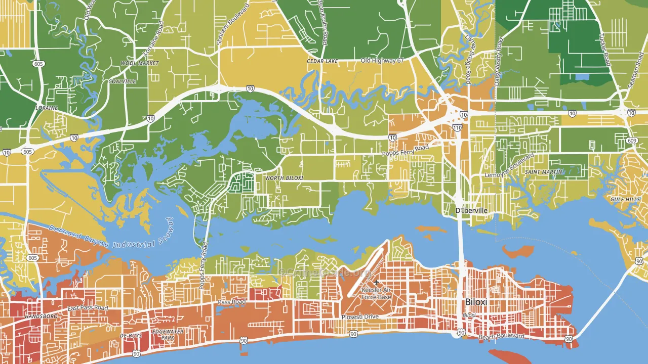 Biloxi, MS Map of Vehicle Theft Rates