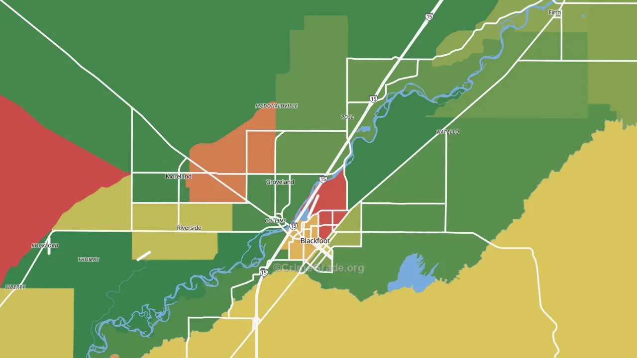 Bingham County, ID Map of Vehicle Theft Rates