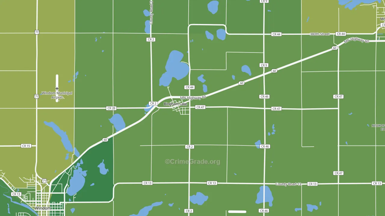 Bingham Lake, MN Map of Vehicle Theft Rates