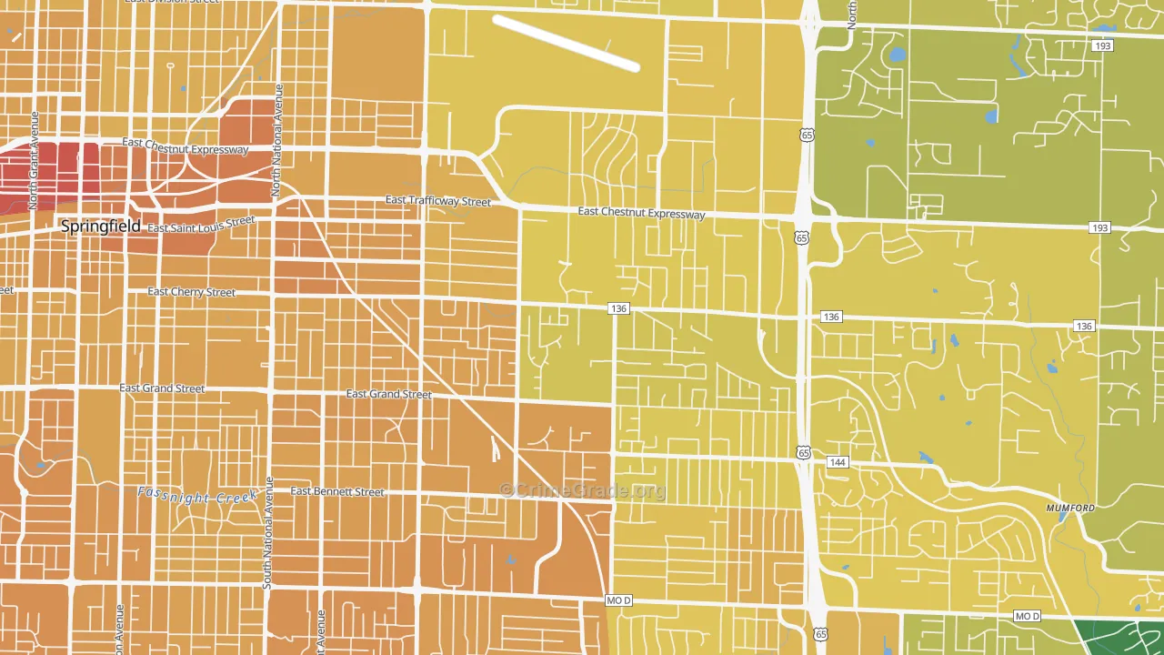 Bingham, Springfield, MO Map of Vehicle Theft Rates