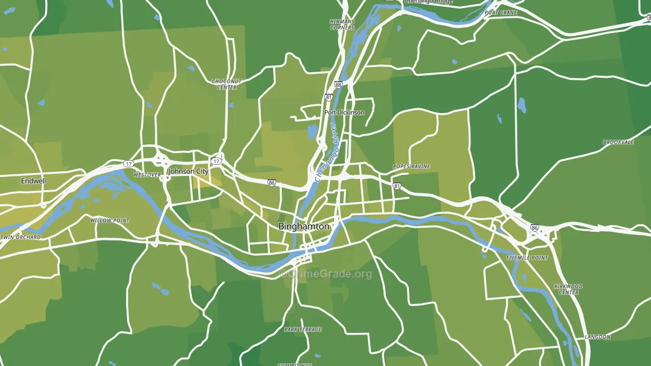 Binghamton, NY Map of Vehicle Theft Rates