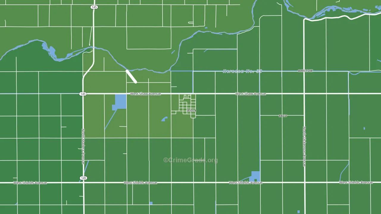 Biola, CA Map of Vehicle Theft Rates