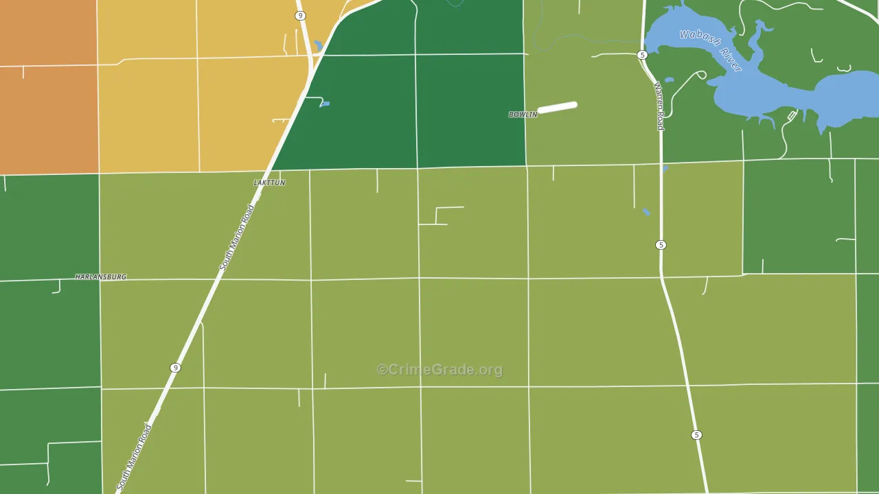 Bippus, IN Map of Vehicle Theft Rates