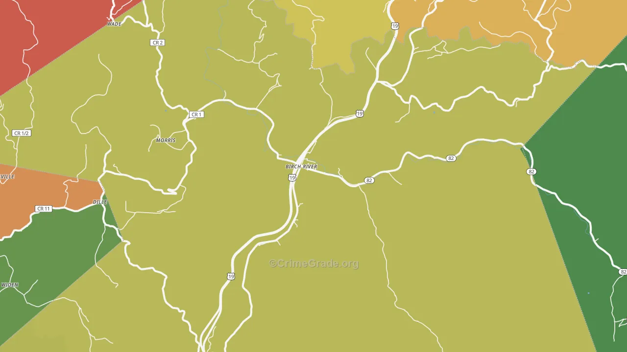 Birch River, WV Map of Vehicle Theft Rates