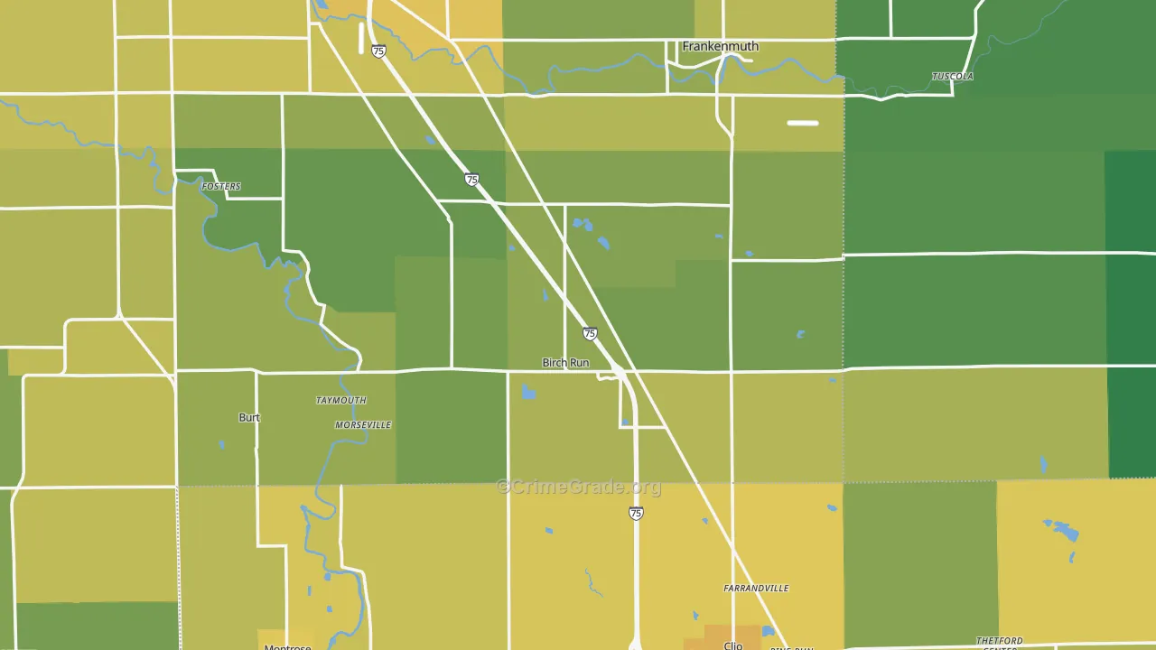 Birch Run, MI Map of Vehicle Theft Rates