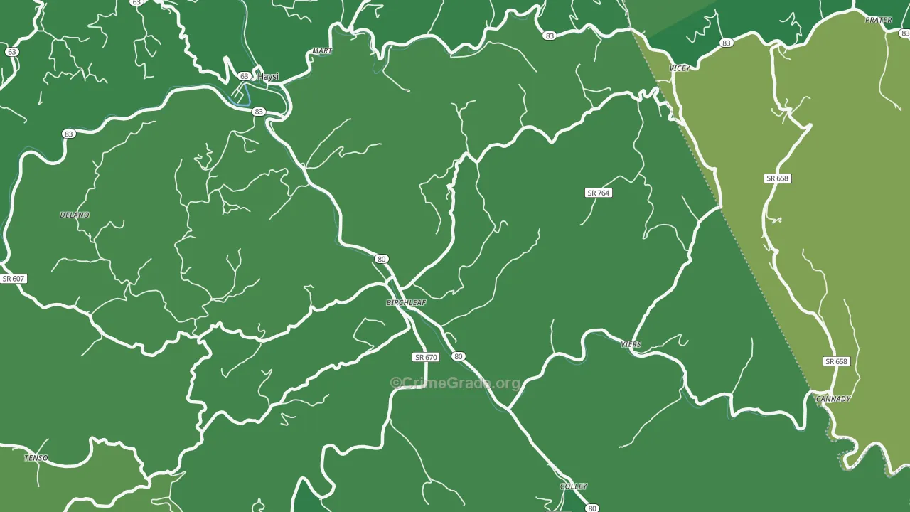 Birchleaf, VA Map of Vehicle Theft Rates