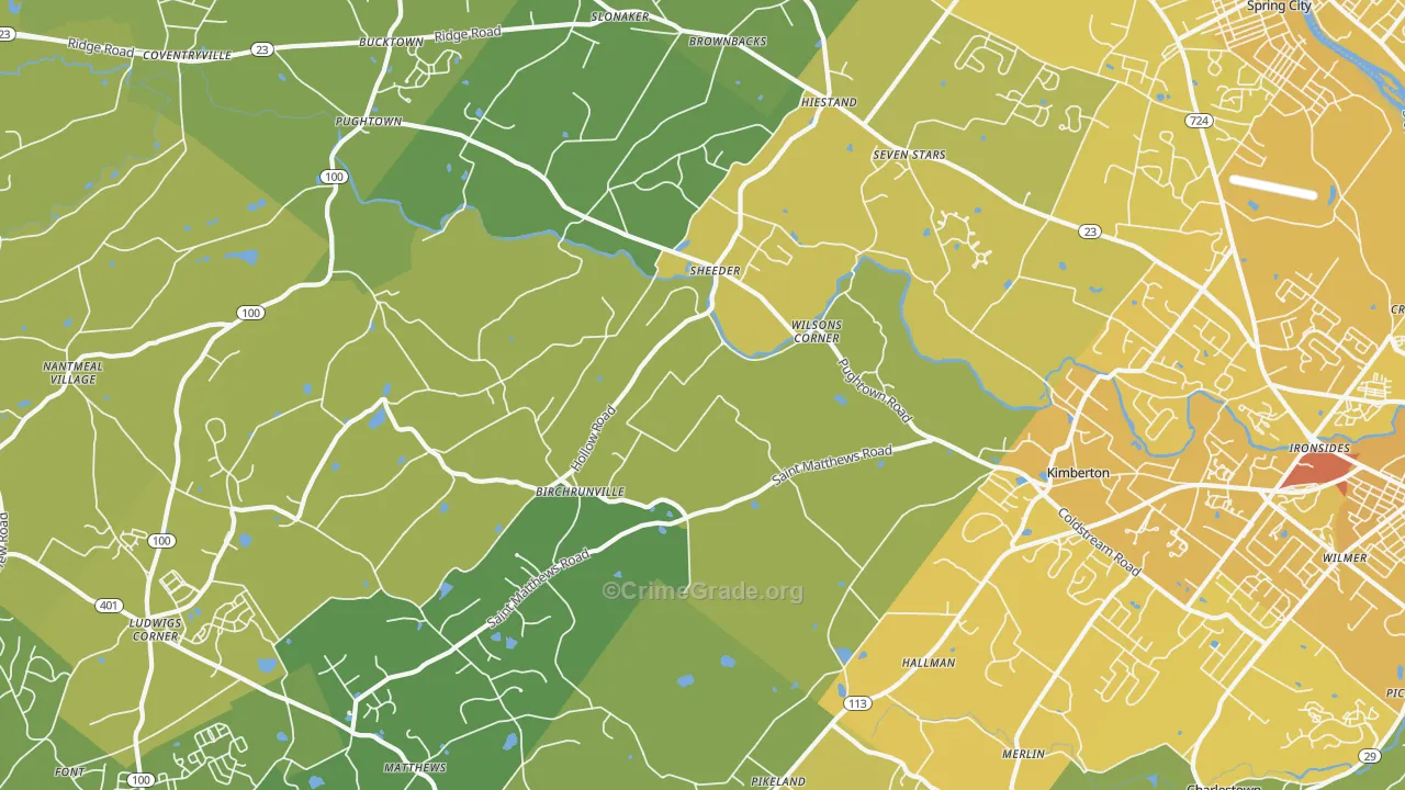 Birchrunville, PA Map of Vehicle Theft Rates