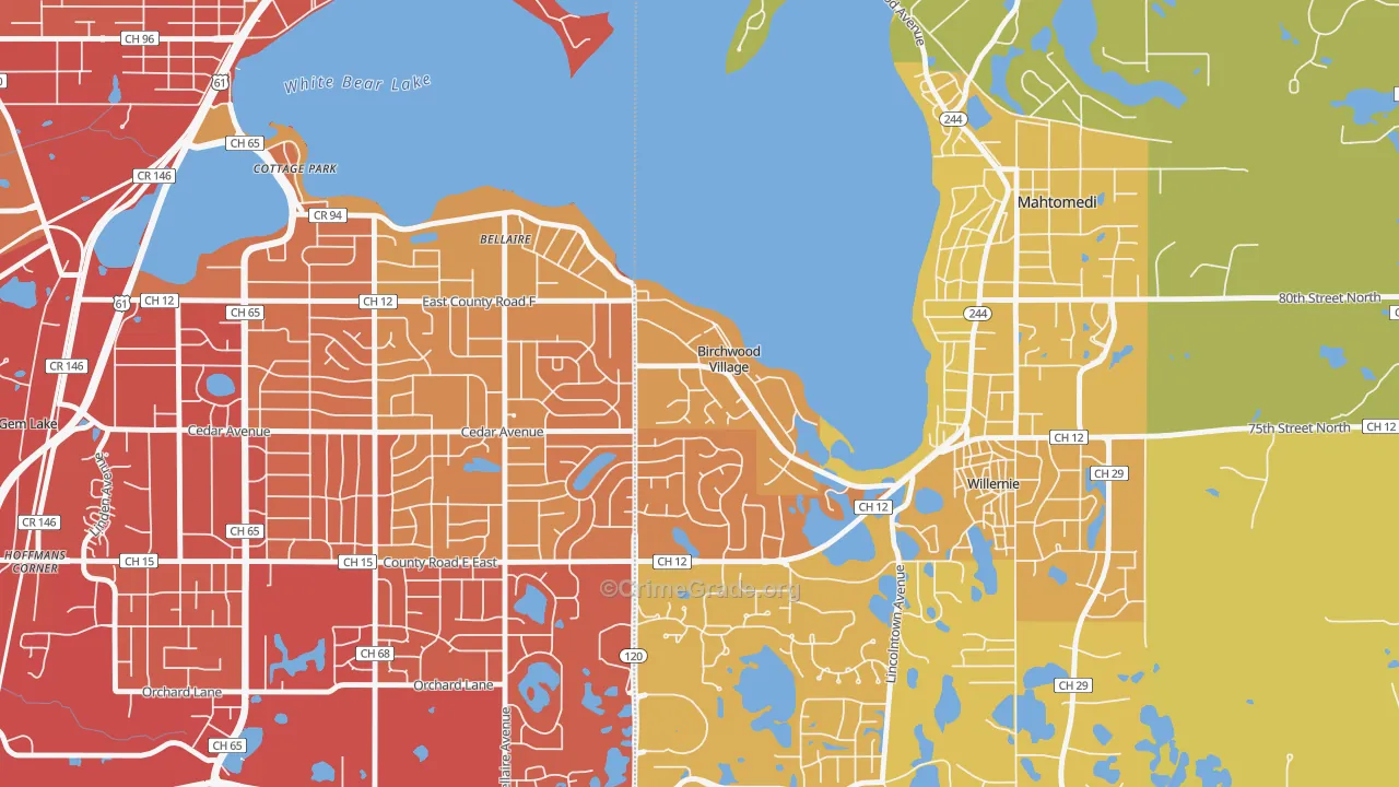 Birchwood Village, MN Map of Vehicle Theft Rates