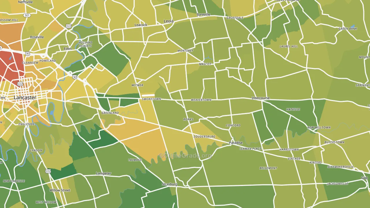 Bird-in-Hand, PA Map of Vehicle Theft Rates