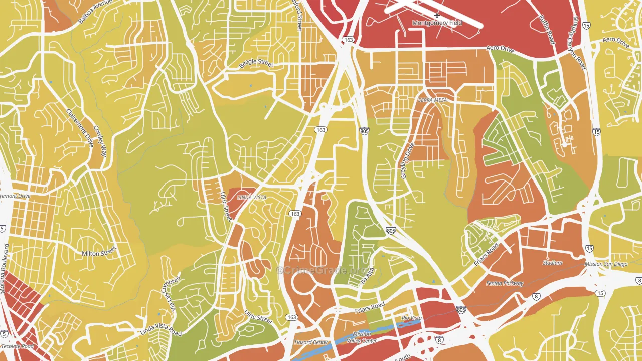 Bird Land, San Diego, CA Map of Vehicle Theft Rates