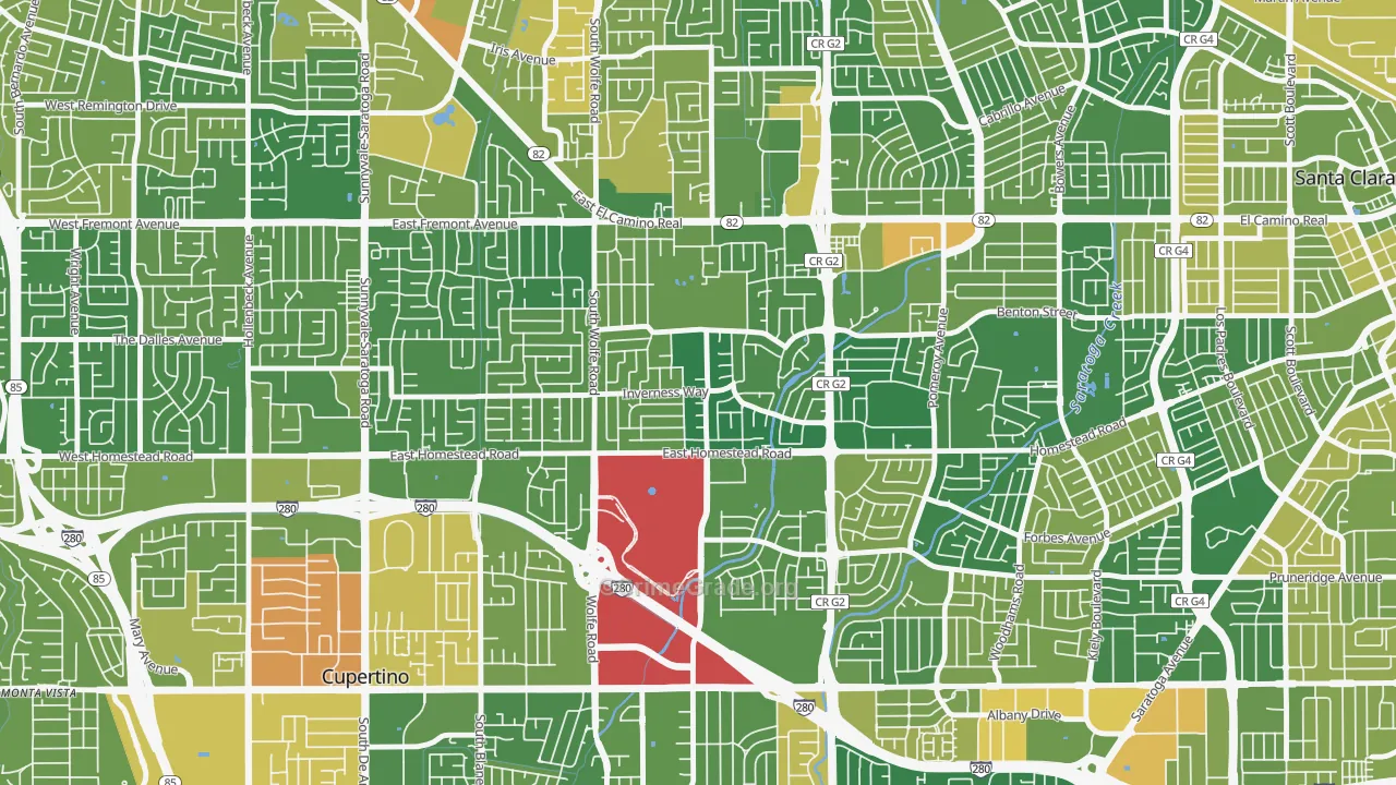 Birdland Neighbors, Sunnyvale, CA Map of Vehicle Theft Rates