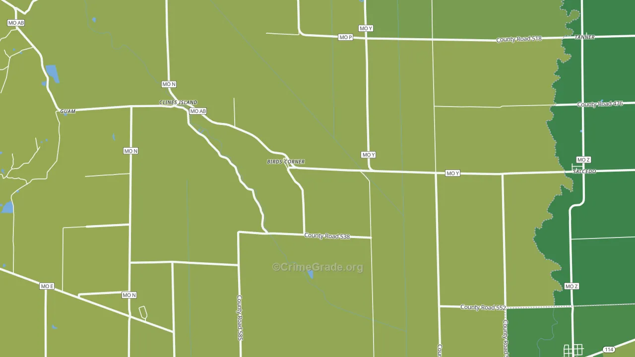 Birds Corner, MO Map of Vehicle Theft Rates