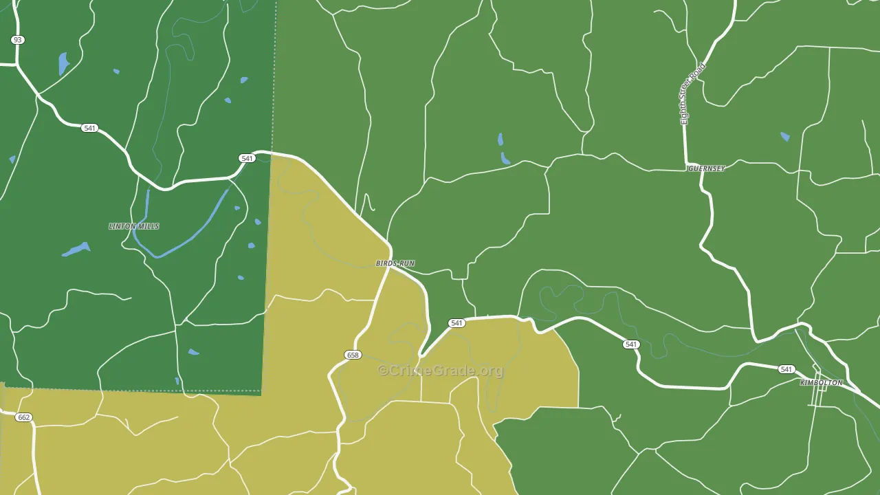 Birds Run, OH Map of Vehicle Theft Rates