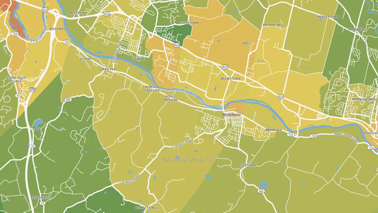 Birdsboro, PA Map of Vehicle Theft Rates